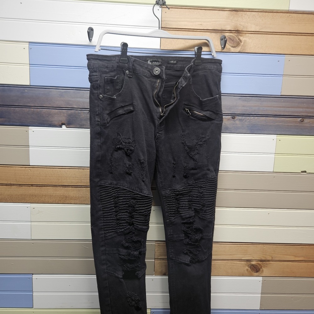 Waimea Men's Size 36x32 Skinny Fit Black Distressed Jeans‎ Punk Rock Grunge